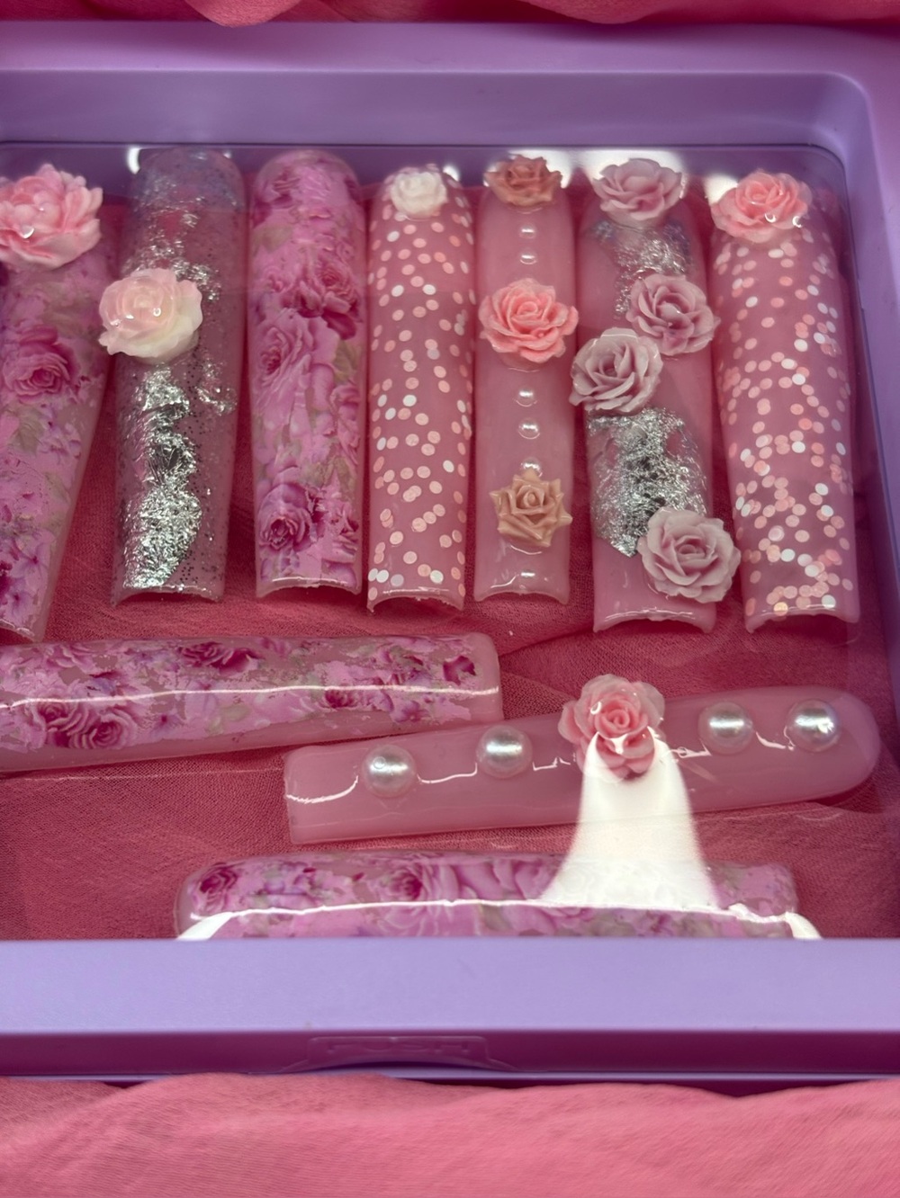 Pink Floral 3D Rose Acrylic press on Nail Set